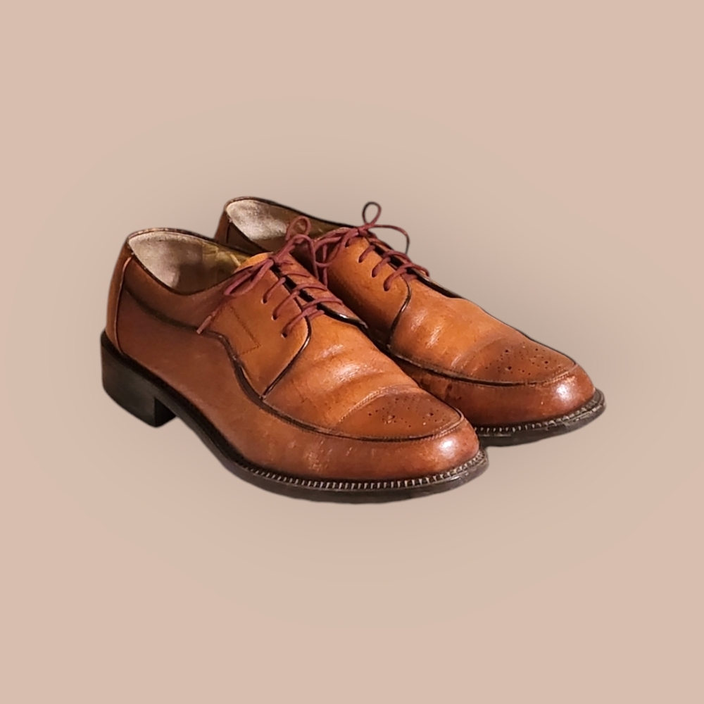 Men Vintage Leather Brown Lace Up Dress Shoes By ChilSung Handmade Size 9-9.5